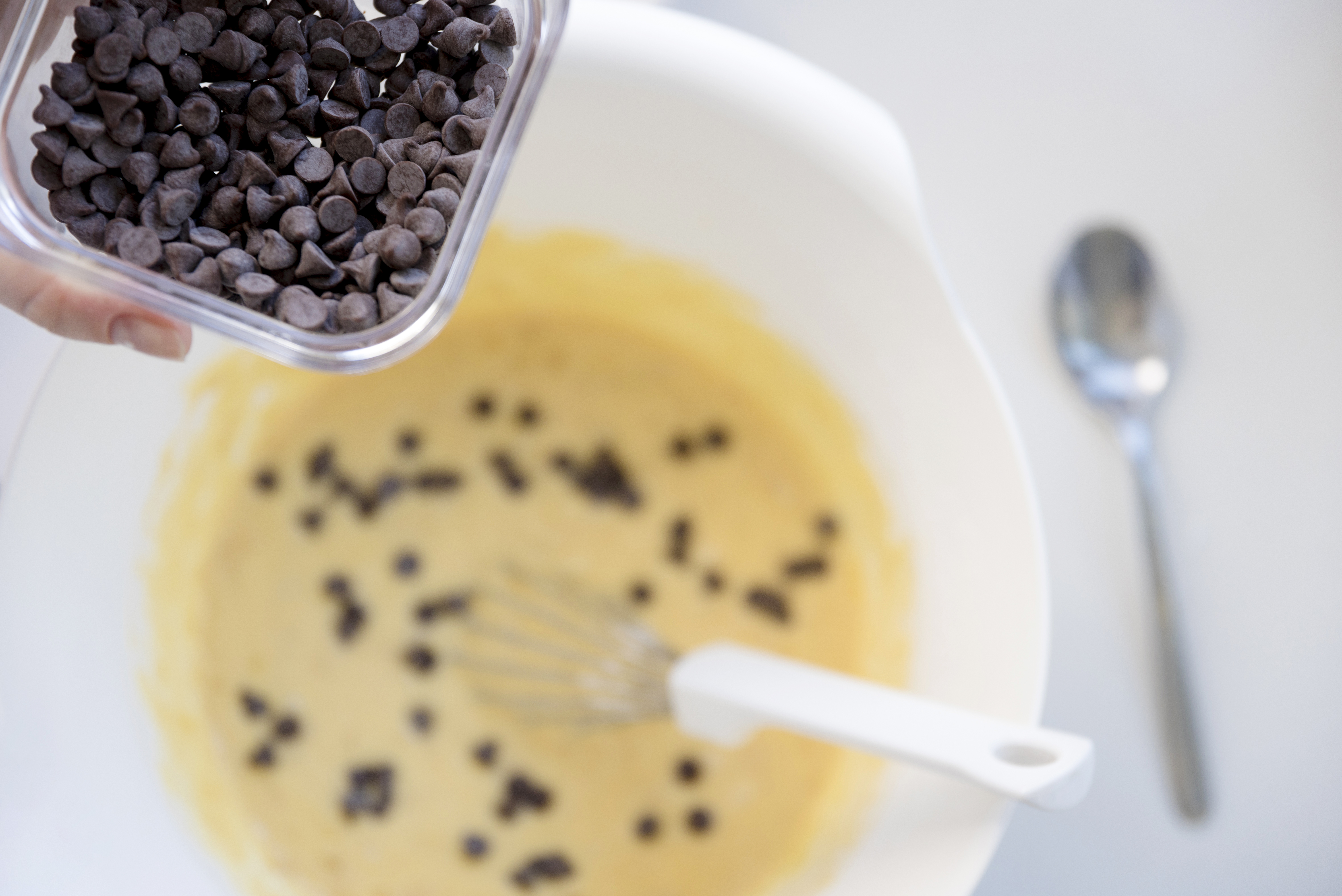 Adding chocolate chips